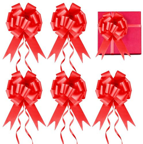 Prmape 30 Pcs Geschenkschleife Rot, Schleife Hochzeit Geschenk, Auto Schleifen für Hochzeit, Zugband Polyband Dekoschleife für Hochzeit Geburtstage Geschenkverpackung Auto Deko Tüten Zuckertüten
