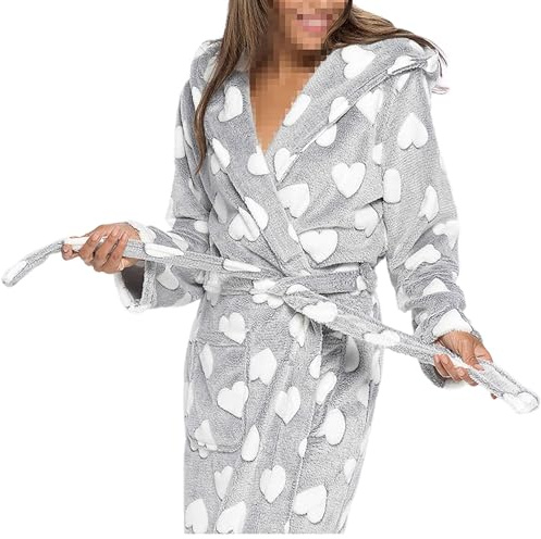 A2Z Dam Lyxig Fleecemorgonrock Med Hjärtmönster Morgonrock - Robe 133 Grey 20-22