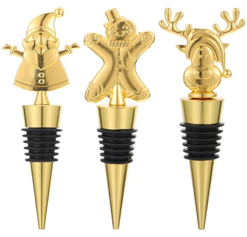 BESTonZON 3stücke Weihnachtsweinverschluss Dichtungsstopfen Für Flaschen Wiederverwendbare Weinstopper Mit Festlichem Design Weihnachtsmann Rentier Lebkuchenmann Für Party Und Zuhause