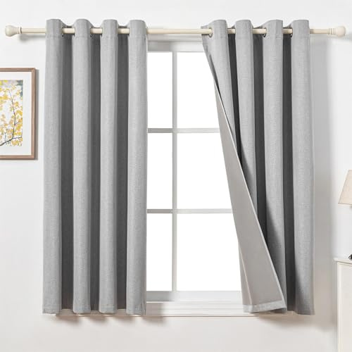 MYSKY HOME Verdunkelungsvorhang Vorhänge Wohnzimmer mit Ösen H 175 x B 140 cm Gardine Leinenoptik Blickdichte Gardinen Wärmeisolierend Kälteschutz,Hellgrau.