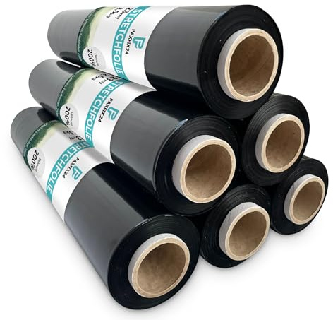 6 Rollen Stretchfolie Schwarz 23my 2,5kg 500mm Handstretchfolie Stretchfolienrolle Palettenfolie Umzugsfolie Strechfolie Wickelfolie - gedeht über 350m Länge - Folie für Möbel - Folie für Umzug