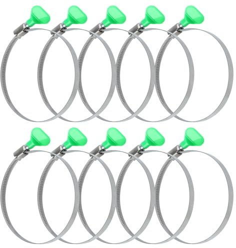 LEONTOOL Adjustable Key Hose Clamps, 4 Inch Hose Clamp 10 Pack, 304 Stainless Steel Thumb Screw Clamps, Dryer Hose Clamp Pipe Clamp, Worm Gear Clamps for Dust Collection, Dust Collector, RV Clamp