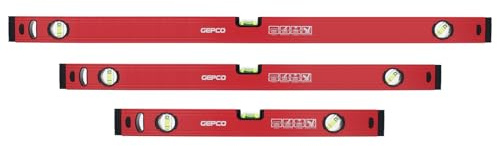 GEPCO - Juego de 3 niveles de burbuja profesionales (50 + 80 + 120 cm, aluminio, 1,2 mm, 3 libélulas, tolerancia de medición: 0,5 mm/m