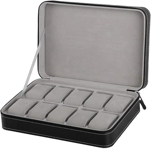 LEVINE Uhrenbox, Luxus-Uhrenbox, Uhrenhalter, Uhren-Aufbewahrungsbox, tragbarer Uhrenbox-Organizer, PU-Uhrengehäuse, Reißverschluss-Uhrenbox, multifunktionale Armband-Vitrine