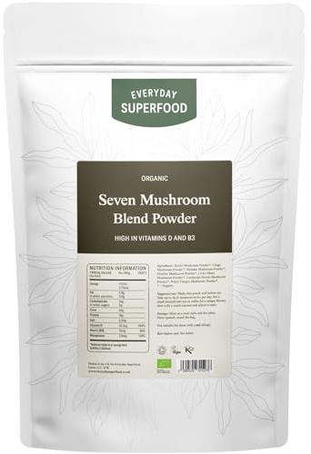 Everyday Superfood Organic 7 Mushroom Powder | Coffee, Smoothies & Cooking | 7 Organic Mushrooms | Reishi, Chaga, Shiitake, Lion's Mane, Maitake, Cordyceps & White Fungus | Immune & Focus