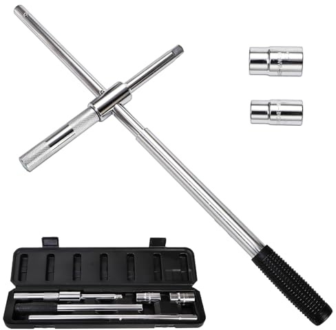 yarlung 25 Extended Lug Wrench, 4 Way Wheel Nut Wrench Set with Storage Box, Tire Iron Lug Wrench Lug Nut Remover for Cross Wrench, Labor Saving, 17mm/19mm and 21mm/23mm Standard Sockets