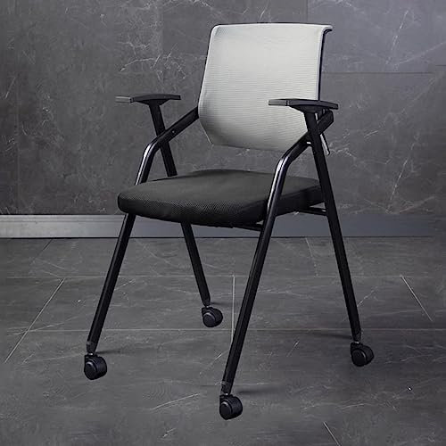 Ergonomische Konferenzstühle mit Rollen für Zuhause Schule Trainingsraum Grau Mesh Stapelstuhl mit Armlehnen