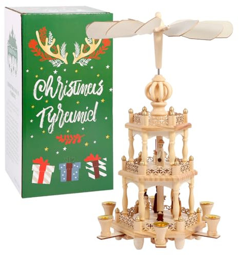 YeloZen Pirámides de Navidad con 6 portavelas de 45,7 cm, carrusel de 3 niveles, juego de belén de madera