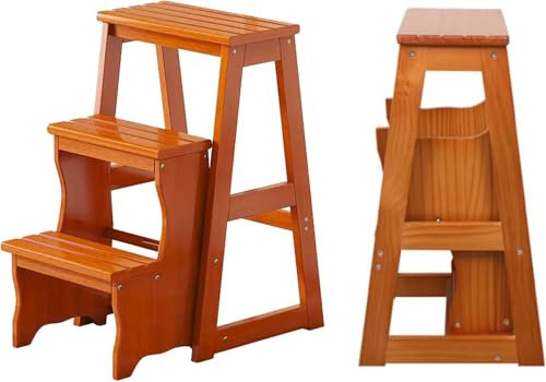 3-stufen-klappleiterstuhl Aus Massivem Holz, Tragbarer Tritthocker Aus Holz, Schuhwechselbank, Umwandelbarer Klappstuhl, Tritthocker, Präsentationsständer Für Erwachsene, Büro, Zuhause, Küche(Color:A)