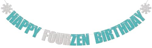 Happy Fourzen Birthday Banner - Winter Frozen 4th Birthday Party Dekorationen Schneeflocke Happy 4th Birthday Party Dekorationen Blau Glitzer