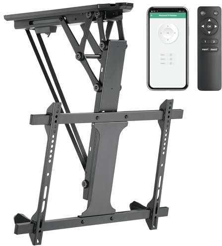 ZeboZap ZZTVC8864 Motorized Ceiling TV Mount Flip Down for Outdoor Patio, Electric Folding TV Mount with Remote Control, Fits 32–70 Screens, Holds 77lbs, Black