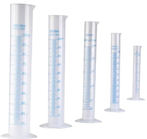 Amosfun Cilindros Graduados De Laboratorio 5 Piezas (50ml-1000ml) Plástico Seguro Base Estable Medición Precisa Para Experimentos Científicos y Material Didáctico