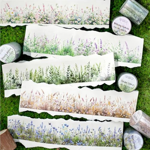 Blumen Grass Scrapbooking Stickers Journal Zubehör Sticker,Arpaper 6 Rolls PET Aesthetic Washi Tape Stickers Decorative for Journal Zubehör,Photo Album,Notebook,DIY(Green Notebook Series)