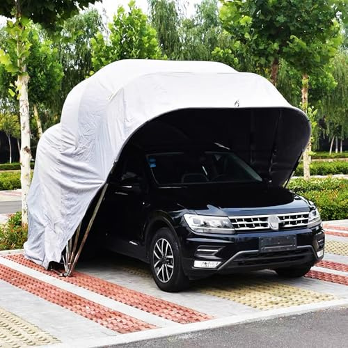 Carport esterno in acciaio inox, grande carport pieghevole retrattile, tenda semi-automatica durevole per auto, garage portatile portatile portatile resistente (6 x 2,7 x 2,5 m)