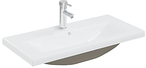 ShGaxin Lavabo à encastrer avec robinet, lavabo à poser - Lavabo de salle de bain, meubles de salle de bain, meuble de salle de bain, meuble lavabo, céramique blanche 81 x 39 x 18 cm