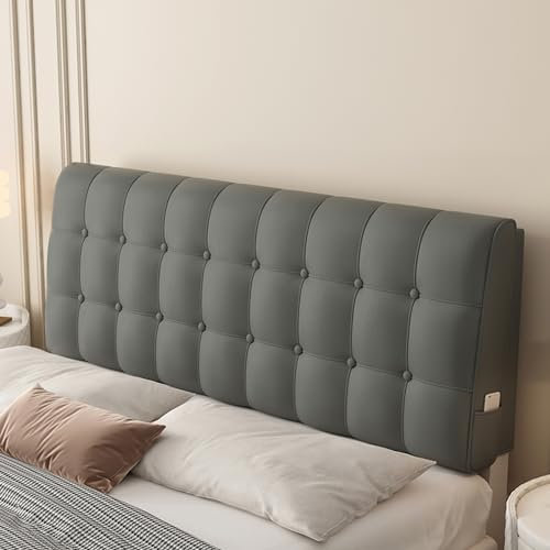 Großes graues Kunstleder-Kopfteil für Schlafzimmer, Schlafsaal, Etagenbett, abnehmbarer Bezug, Lendenwirbelstütze, Wandkissen, Keil-Design, 180 x 58 x 10 cm