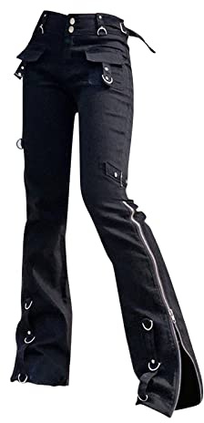 Damcykelbyxor, jeans, dam, dark goth byxor, academia vintage, streetwear, punk rak, ledig, denim, byxor, byxor, dam, sportig, kort, svart, L
