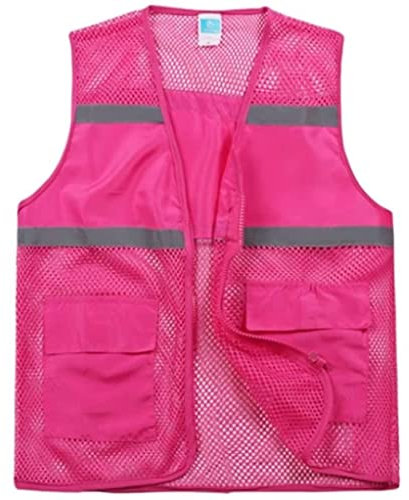 GOOPEEG Warnweste， Reflektierende Westen hoher Sichtbarkeitsnetz reflektierende Westen mit Taschen und Reißverschluss for Teamaktivitäten oder Nachtfahrten Reflektierendem(Pink,L)