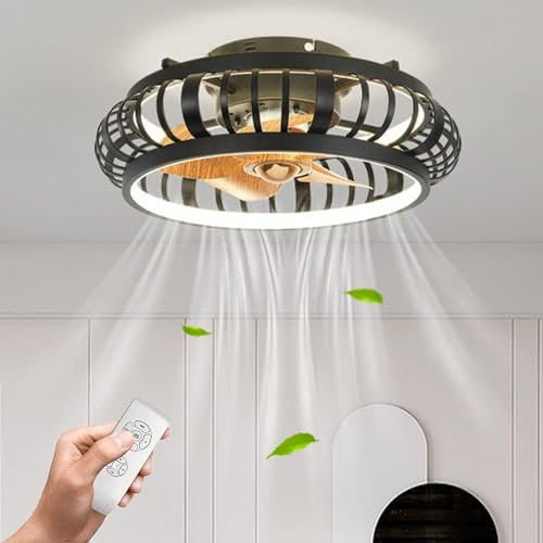 Ventilateur de Plafond de Style Industriel Vintage, 19,7 Pouces, en Fer, avec lumière intégrée, pour Chambre à Coucher, Salle à Manger, Salon, avec pales en Grain de Bois
