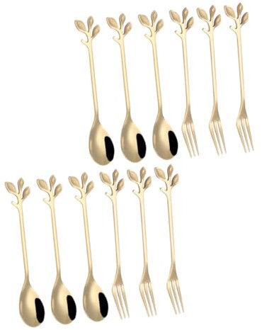 Mikinona 12piezas Cucharas Tenedores De Postre De Acero Inoxidable Para Remover Café Postres y Frutas Cuchara De Acero Inoxidable