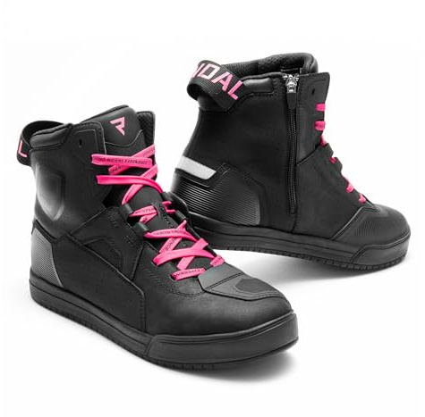 REBELHORN Vandal II Motorradstiefel Herren und Damen | Perforiertes Leder | Knöchel, Zehen und Fersenschutz | Langer Reißverschluss | Verstärkte Sohle