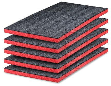GUARDIQUE Multilayer Schaumstoff | 5 Stück | 800 x 600 x 50 mm, Shadow Foam, Schneiden und Abziehen, Anpassbare, Kaizen Foam, Werkzeugeinlage für Kamera, Werkzeugkoffer, Werkzeugwagen, Rot & Schwarz