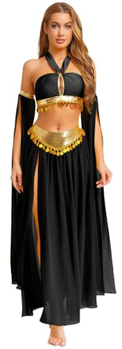 Yruioon Damen Bauchtanz Kostüm Set Pailletten Crop Tops mit Chiffon Rock Lange Handschuhe Bauchtanz Kleid Indische Tanzkleidung