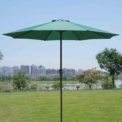 Parasol d'extérieur de 2,7 m, parasol de table de marché avec 8 baleines, parasol avec manivelle, pour jardin, plage, balcon – Parasol vert très résistant et imperméable (base non incluse)