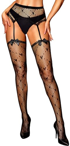 RSLOVE Fishnet Thigh High Stockings – Sexy Heart Thigh High Socks High Waist Garter Belt Suspender Pantyhose for Womens Lingerie Black