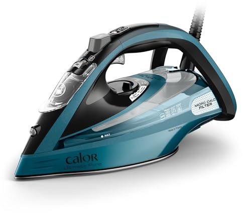 Calor - Ultimate Pure Fer à repasser fonction pressing - 3200w - Bleu | Fer à repasser puissant avec filtre Micro Calc breveté - Élimine les plis tenaces et protège les tissus contre les taches