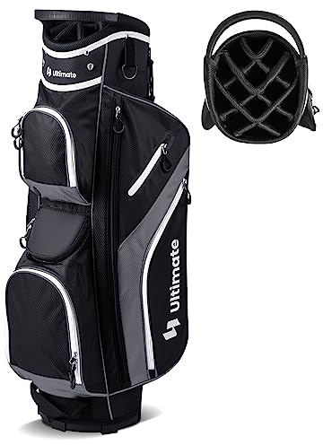 GYMAX Golftasche, leichte Golfbag mit 14 Fächern, 9 Taschen, Schirmhalter & Regenschutz, Golfwagentasche mit Schultergurt & Tragegriff, Golfschlägertasche für Männer & Frauen (Grau)