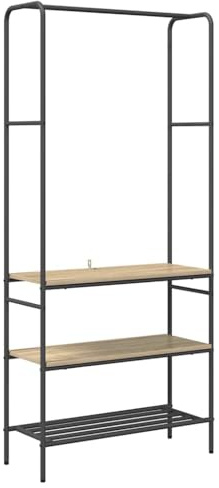 vidaXL Perchero con estantes de Almacenamiento, en Roble Sonoma y Marco de Acero Negro, Mide 77 x 30 x 171 cm. Hecho de Madera aglomerada, con un diseño Moderno, se Puede Montar en la Pared. Es una