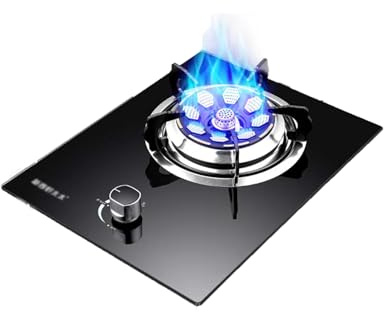 THEGA Cucina A Gas A 1 Bruciatore, Bruciatore Wok Ad Anello da 5,2 KW, con Protezione Antispegnimento, Piano Cottura in Vetro Temperato, per Cucina Domestica, Campeggio(LPG)