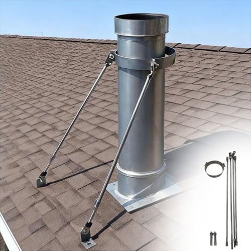Chimney Pipe Support Bracket with Screws, Stainless Steel Wood Stove Flue Roof Brace Kit, Fits 3456789101112 Tubes, Wall Furnace Pipe Rod(11cm (4.3) Dia)