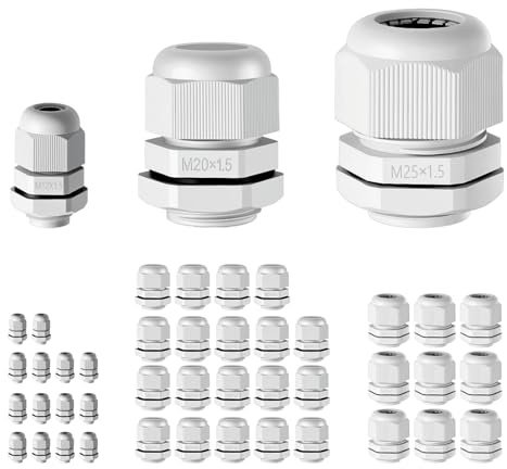 EYPINS 45 Piezas M12/M20/M25 Prensaestopas Eléctricos Impermeable IP68, Conectores de Cable para Cables de Ø 13-18mm, Pasacables Estanco con Tuerca, para Caja de Conexiones, Cuadro Eléctrico Exterior