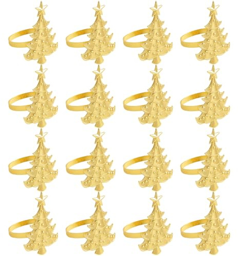 12Pcs Gold Napkin Rings, Christmas Napkin Rings Set, Elegant Holiday Table Decor, Tree Shaped Napkin Holders for Festive Dining, Christmas Wedding Holiday Party Banquet Table Decor ﻿