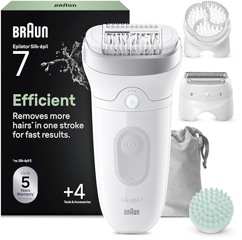 Braun Silk·épil 7 SkinSpa All-in-One Set - Epilierer mit breitem Kopf für einfache Haarentfernung - Nass & trocken - langanhaltend glatte Haut - inklusive Massagepad, Scherkopf und Trimmerkamm - 7-081