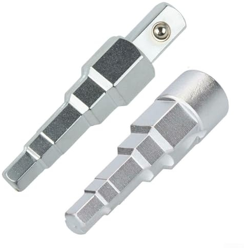 Llave de radiador escalonada de acero al carbono de 1021 mm con adaptador cuadrado de 1/2 pulgada para mango de carraca, incluyendo tamaños de 10 mm, 11 mm, 12 5 mm, 16 mm, 21 mm, juego de dos piezas