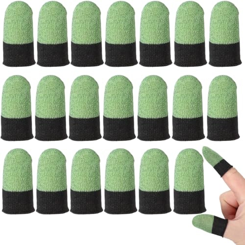 GNALIA Finger Sleeve, 20 Unidades Protectores Dedos Fibra Plateada, Borde Negro Antisudor, Tamaño Único Para Pantallas Táctiles Y Juegos