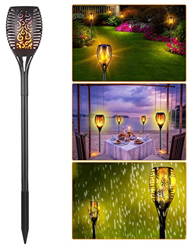 Solar Powered Flickering Flame Torch, 96 LED Landscape Decorative Light, Waterproof Garden Pathway Light with Auto On/Off