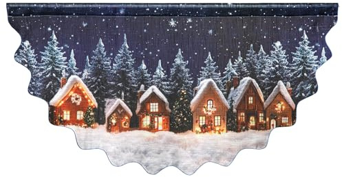 heimtexland Weihnachtsgardine Deko Bogen Scheibengardine Weihnachten Fensterdeko halbtransparent Bedruckt HxB 45x90 cm Weihnachtsdeko Gardine Typ927 Winterlandschaft Chalet