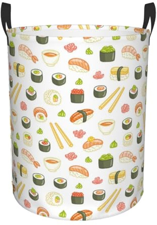 Tvättkorg sushi och rullar förvaringskorg kläder tvättbehållare tvätt rund förvaringskorg för sovsal sovrum badrum 40 x 50 cm