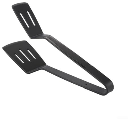 1 pince de cuisson en acier inoxydable recouverte de silicone pour barbecue et cuisine, avec design à fentes pour l'évacuation des graisses et poignée confortable (noir)