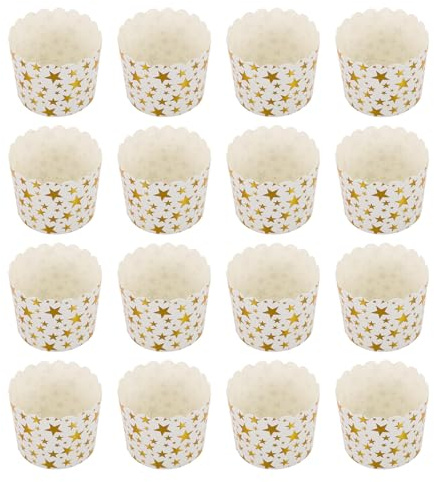 Kichvoe Pirottini per Muffin di Carta Motivo a Stella Dorata, Set da 50 Pezzi, Pirottini Usa e Getta per Cupcake e Torte, per Feste, Matrimoni e Pasticcerie