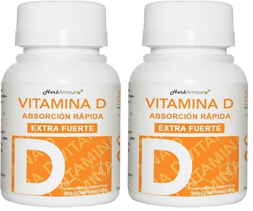 HERBAMOUR Vitamina D 2.000 U.I. (50 mcg) | 365 Microcomprimidos por Envase | Formato para 12 Meses | Sin Gluten, Lactosa, Azúcares Añadidos ni Soja | Paquete de 2