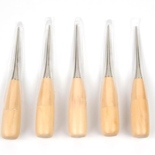 Generico Set di 3 Punteruoli da Cucito in Legno e Metallo Manico in Legno Resistente per Lavorazione della Pelle e Tende, per DIY e Patchwork