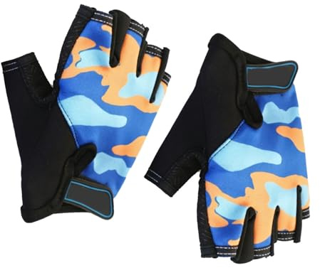 BSTiltion Guantes de bicicleta para niños, medio dedo, transpirables, antideslizantes, para ciclismo, patineta, deportes al aire , 3.1 x 5.1 pulgadas, 1 par ( y naranja)
