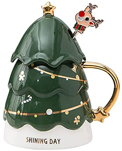 Julgransmugg med lock och sked, mjölkkaffekopp, det bästa for vänner, kreativ personlighet, par