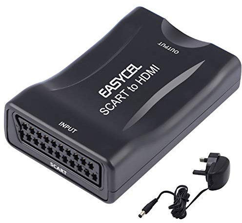 EASYCEL Scart to HDMI Adapter With UK Power Plug, HDMI Out Converter for Scart Input