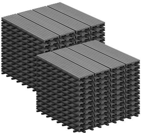 Laneetal WPC Fliesen 22er Set für 2 m², für Außen Terrasse Balkon, Terrassenfliesen Klicksystem 30x30 cm, Hellgrau